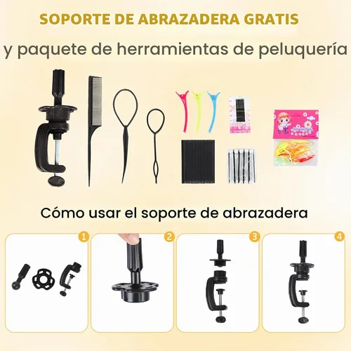 Vista 7 de Cabeza de maniquí con 80% de cabello humano de 26-28 pulgadas, cabeza de práctica de maniquí de cosmetología con cabello humano, cabeza de muñeca