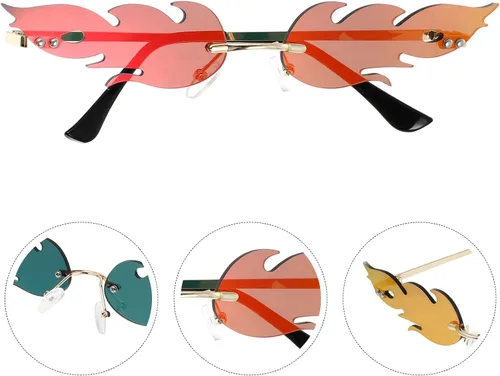 Vista 7 de NUOBESTY Divertidas gafas de sol de fiesta con llama, sin borde, lentes ondulados, sin marco, gafas de vestir para fiestas, mujeres, niñas, gafas
