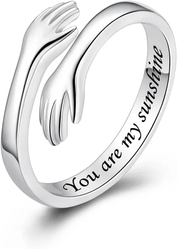 Vista 29 de Anillos de abrazo de plata esterlina S925 para mujeres, adolescentes y niñas, anillo ajustable para nieta, hija, esperanza, promesa, amistad, anillo
