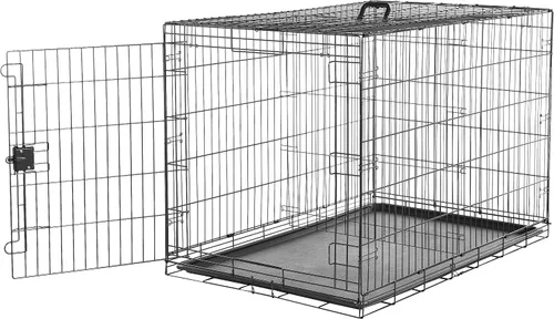 Vista 11 de Amazon Basics Caja de perro duradera y plegable de alambre de metal con bandeja, puerta individual, 18 x 12.4 x 15 pulgadas, color negro