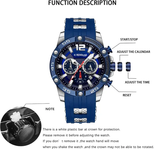 Vista 2 de Rembyga Relojes de pulsera para hombre con esfera luminosa y correa de silicona casual