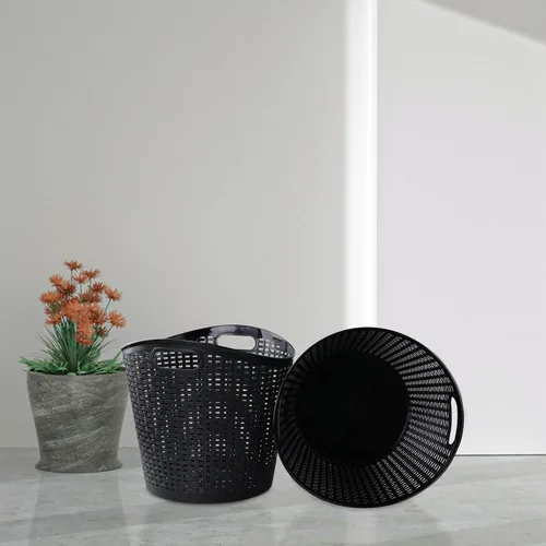 Vista 7 de Cesta de lavandería flexible de plástico de 40 L, cesta de lavandería negra con asas, 6 paquetes