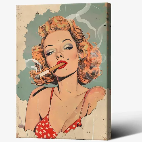 Vista 10 de Póster vintage de la niña piloto sexy de los años 50, arte de pared, arte retro de mediados de siglo, nostalgia estética, impresiones estéticas