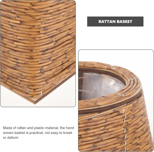 Vista 2 de OSALADI Cesta tejida de ratán para plantas, cesta de almacenamiento decorativa duradera hecha a mano