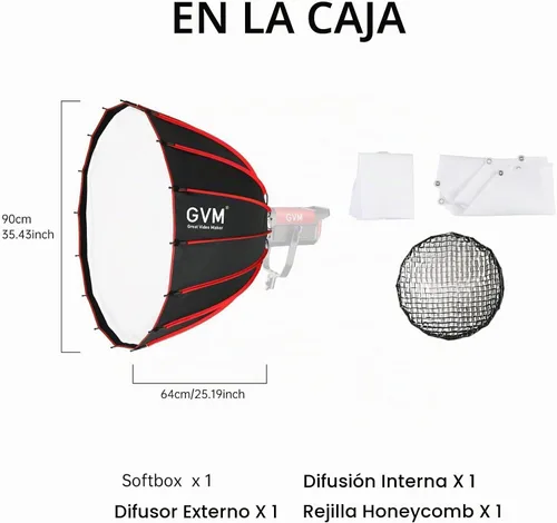 Vista 7 de GVM Softbox Parabólico Luz Suave Bowens Mount, 36 pulgadas/35.4 in de liberación rápida Parabólica Deep Softbox y rejilla de panal compatible