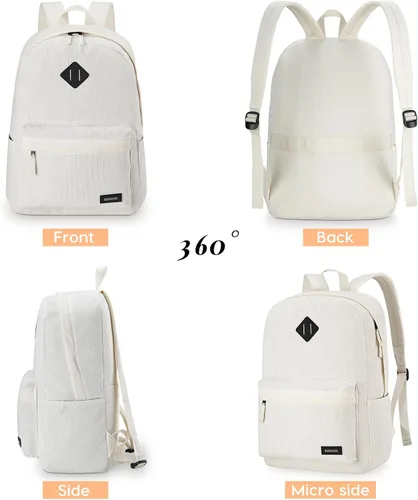Vista 4 de BIKROD Mochila para niñas, mochila escolar beige para adolescentes y niños, mochila ligera de pana suave casual para mujeres, mochila grande