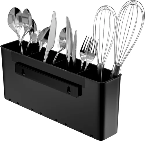 Vista 8 de Black Hanging Utensil Holder With Hook, Dish Drying Rack, Silverware Basket Negro