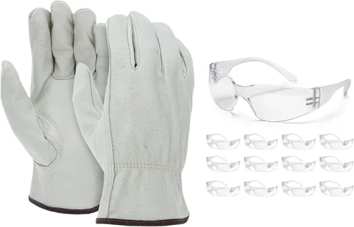 Vista 8 de Guantes de trabajo de cuero de vaca duraderos resistentes para conducir camiones