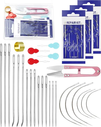Vista 7 de FIVEIZERO Juego de agujas de coser a mano de servicio pesado - Agujas de coser cuero de ojo grande para costura a mano, tapicería, alfombra