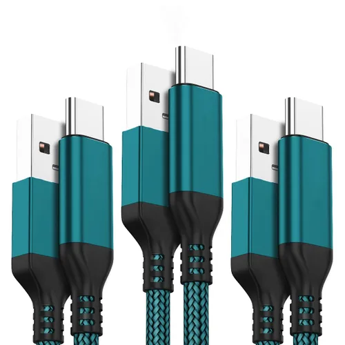Vista 9 de AkoaDa Cable USB tipo C, paquete de 3 cables de carga rápida USB A a USB-C 3.1A de 10 pies para iPhone 17/16/16 Pro/16 Pro Max/15 Galaxy S25 FE S25
