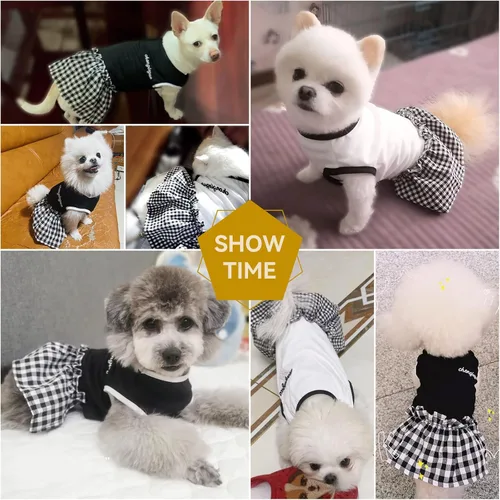 Vista 3 de PETCARE Vestido clásico para perros pequeños, vestidos negros a cuadros para perros, suave y lindo vestido de verano para cachorros, camisa Shih Tzu