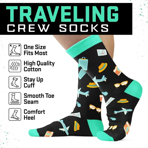 Vista 6 de Regalos de viaje calcetines divertidos para hombres y mujeres, regalo único para viajeros, regalos ideales para hombres