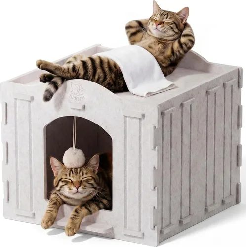 Vista 11 de Casas de interior para gatos de interior, cueva cubierta con aislamiento cálido para gatos de interior, fuerte capacidad resistente a los arañazos