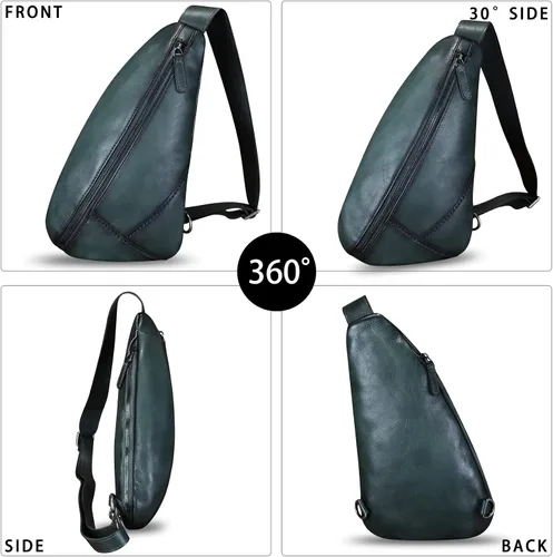 Vista 2 de Bolso de cuero genuino para mujeres y hombres, mochila de cuero vintage, bolso cruzado de hombro, Gris