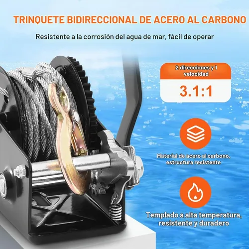 Vista 3 de VEVOR Cabrestante de mano, capacidad de tracción de 800 libras, manivela de cuerda resistente con cable de alambre de acero de 33 pies y trinquete
