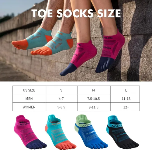 Vista 2 de AONIJIE COOLMAX - 3 pares de calcetines para correr para mujeres y hombres COOLMAX transpirables de cinco dedos