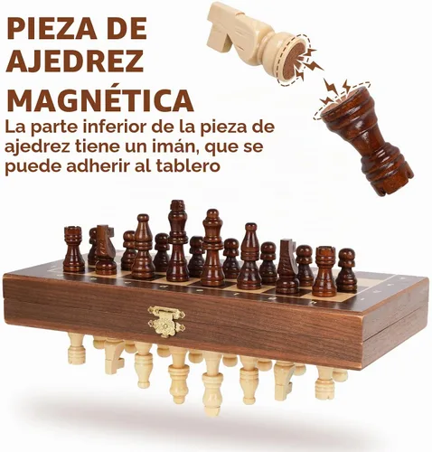Vista 3 de Juego de ajedrez magnético de viaje de 12 pulgadas, tablero de ajedrez magnético de madera con 2 reinas extra, tablero de ajedrez plegable