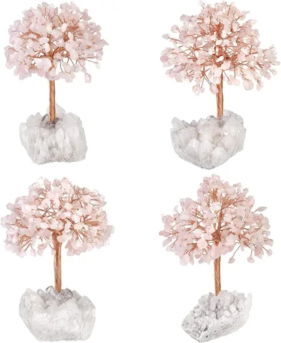 Vista 4 de Nupuyai Árbol de cristal de cuarzo rosa curativo hecho a mano con racimo de cuarzo de roca, árbol de dinero bonsái de piedra energética, decoración