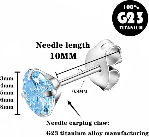 Vista 2 de YSWUJIN Aretes de titanio G23, hipoalergénicos para mujeres, niñas, hombres, orejas sensibles, circonita cúbica, pulido de alta calidad con parte