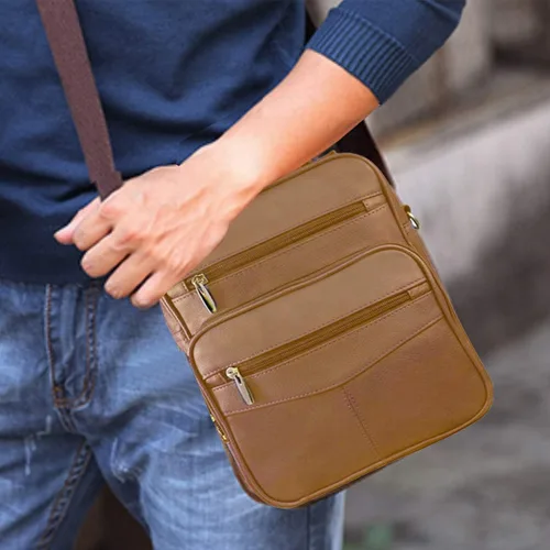 Vista 7 de Large Men's Women's Cowhide Leather Messenger Shoulder Unisex Cross-Body Organizer w Built-in Wallet CC Change ID