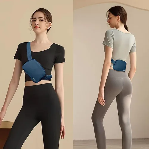 Vista 46 de Cangurera cruzada para mujer, mini bolsa para cinturón de 1 litro con correa ajustable de 32 a 51 pulgadas, bolsa de cintura pequeña para viajes