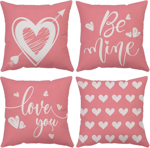 Vista 10 de YeeJu Juego de 4 fundas de almohada de 12 x 12 pulgadas con diseño de gnomo de corazón rojo con texto en inglés «Happy Valentines Day», fundas