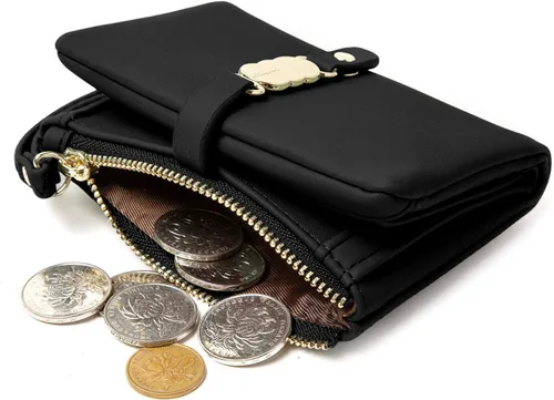 Vista 6 de AOXONEL Billeteras pequeñas para mujer Rfid Bifold, carteras para mujer para moneda, monedero de cambio con correa de muñeca
