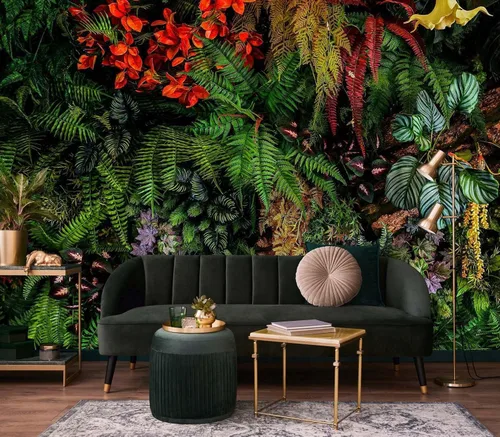 Vista 6 de Papel pintado de bosque tropical, palmera, mural de pared para dormitorio
