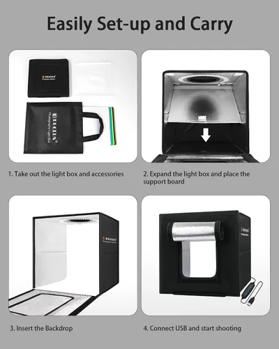 Vista 7 de DUCLUS Fotografía de caja de luz, caja portátil de cabina de estudio fotográfico, 10 "x 10" Mini tiendas de campaña de tiro profesional con 104