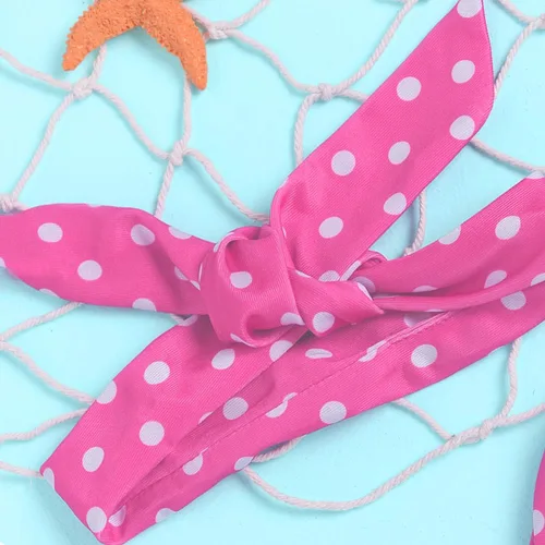 Vista 2 de Bikini para bebé niña, traje de baño de lunares para niños pequeños, conjunto de bikinis con diadema