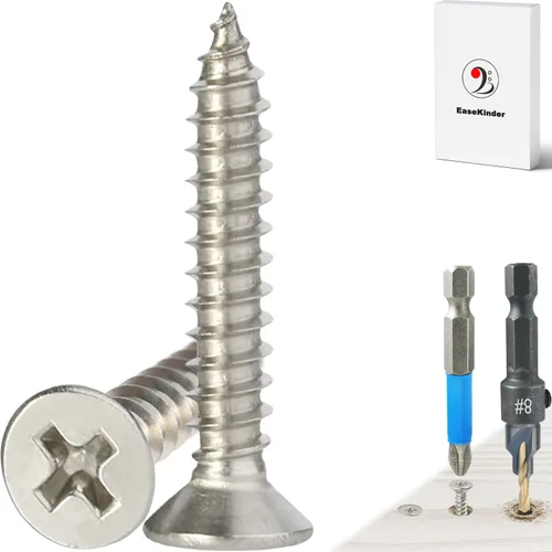 Vista 19 de Tornillos para madera, 120 tornillos Phillips de cabeza plana, tornillo de acero inoxidable 304 con kit de avellanado de madera ajustable (#4 x 1)