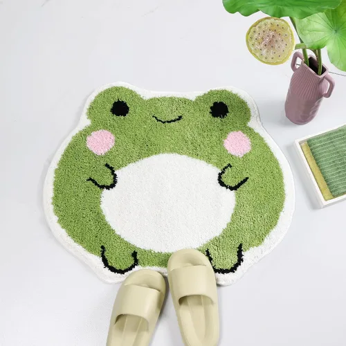 Vista 7 de Panstar Bonita alfombra de baño de rana antideslizante, alfombra de ducha peluda absorbente de lujo, divertida decoración de baño lavable