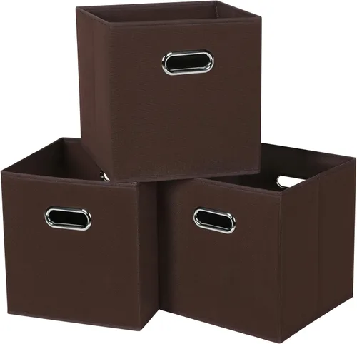 Vista 28 de Contenedores de almacenamiento de tela negra, 13 x 13 x 13 pulgadas, cajas de almacenamiento plegables con doble asa, caja organizadora de tela