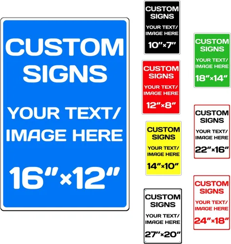 Vista 9 de Letreros metálicos personalizados de aluminio resistentes a la intemperie, texto e imagen personalizados, varios tamaños, peligro, jardín, puerta