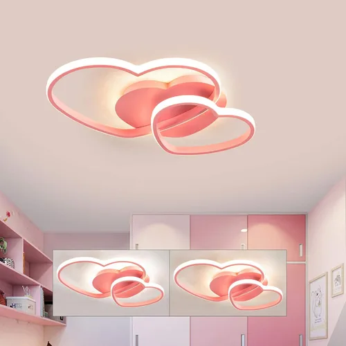 Vista 3 de YIYIBYUS Morden - Lámpara LED de techo con forma de corazón para dormitorio, lámpara acrílica con control remoto, lámpara de techo de dibujos