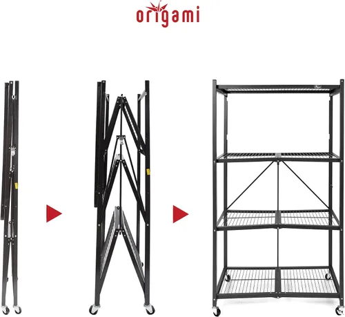 Vista 5 de Origami Estantes de almacenamiento con ruedas, estantes de acero, almacenamiento y organización de garaje resistente, organizador de armario