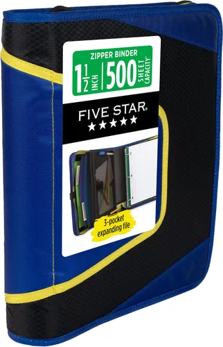 Vista 8 de Five Star - Carpeta con cierre de cremallera de 1-1/2 pulgadas, con 3 argollas, archivador expandible de 3 bolsillos, duradera, color azul (72202)