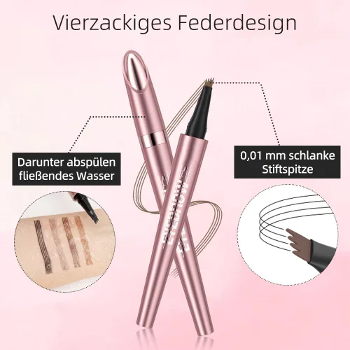 Vista 3 de Microblading - Lápiz de cejas 3D de 4 puntas, resistente al agua, de larga duración, con efecto de maquillaje natural para todo el día (negro)