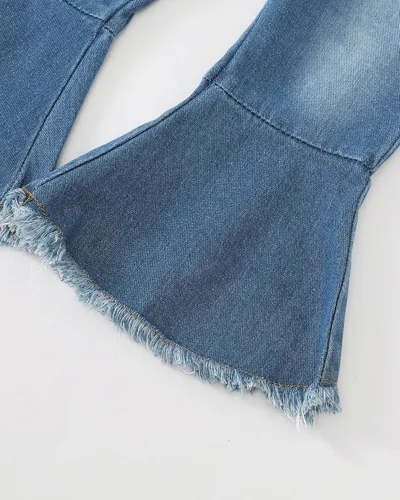 Vista 6 de Mioglrie Ropa para niña pequeña, conjunto de pantalones de mezclilla, ropa de bebé para niña pequeña
