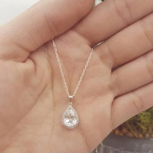 Vista 18 de Dazzlingrock Collection Colgante de lágrima de diamante de corte de pera de 18K 10X7 MM creado en laboratorio y diamante de corte redondo, oro blanco