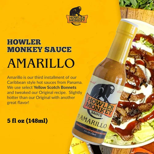 Vista 6 de Howler Monkey Sauce Salsa picante original estilo panamá con salsa picante Amarillo Gourmet
