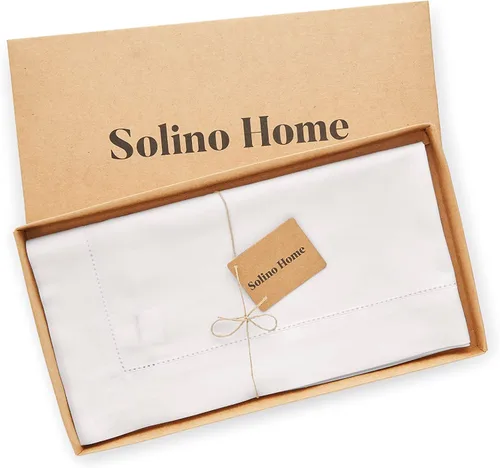 Vista 5 de Solino Home Mantel de lino de algodón, dobladillo blanco, 52 x 52 pulgadas