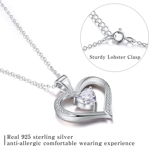 Vista 3 de Regalos para el Día de San Valentín - Collar de amor eterno con dije de corazón de plata de ley 925 chapado en oro de 18 quilates con circonita