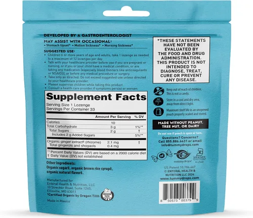 Vista 3 de Tummydropch orgánico USDA sabor jengibre Butterscotch Tummydrops, sin gluten y vegano, 33 gotas Gastroenterologist-formulated, USDA Organic