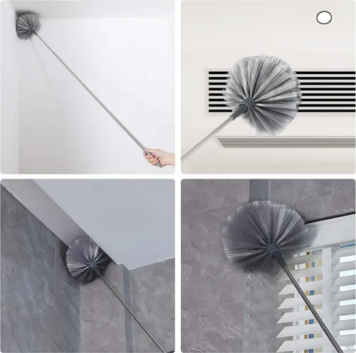 Vista 6 de BOOMJOY Juego de plumero de microfibra y telaraña, cabezal flexible y poste de extensión de 100 pulgadas, para techo alto, ventilador, persianas