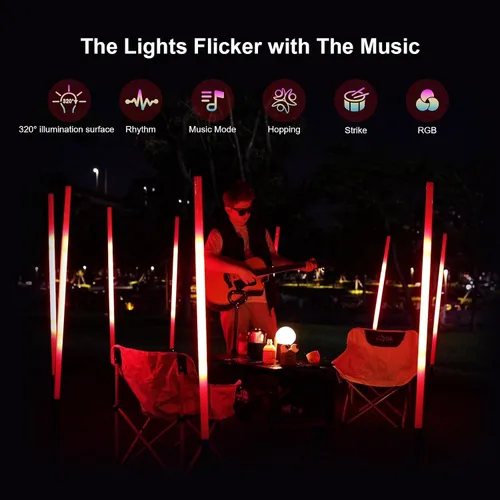 Vista 4 de Paquete de 6 luces de tubo de DJ con funda, luces RGB de 4 pies, 5000 mAh, alimentadas por batería, tubos de luz LED de neón, soporte de 500 efectos