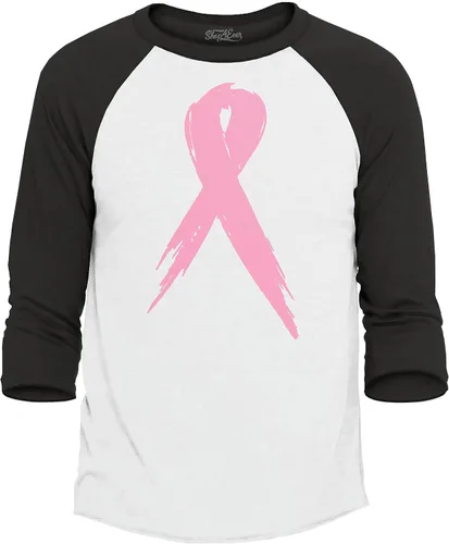 Vista 6 de shop4ever Camiseta de béisbol raglán rosa de concientización sobre el cáncer de mama Negro/Blanco