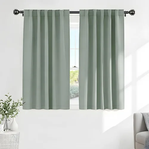 Vista 26 de PONY DANCE Cortinas cortas con aislamiento térmico para ventana pequeña, para guardería, baño, cocina, lavandería, caravana, sótano, 29 pulgadas