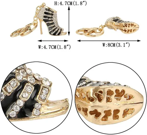 Vista 3 de JewelBeauty Lindo precioso tacón alto zapatos llavero de cristal llavero colgante para mujeres bolso monedero (negro)