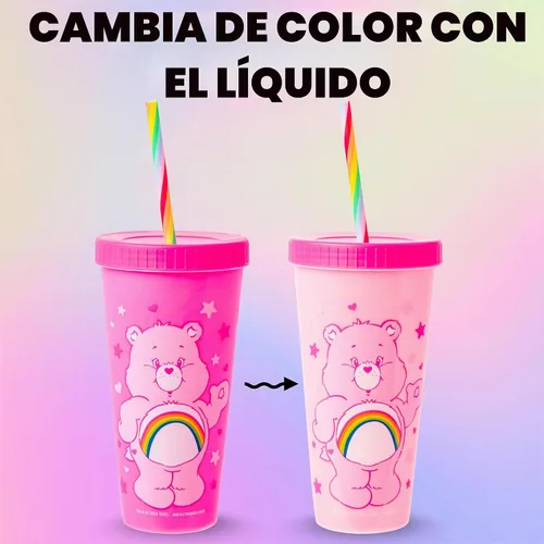 Vista 11 de Silver Buffalo Care Bears Corazones y Estrellas Juego de 4 Vasos de Plástico Cambian de Color con Popotes de Espiral Arcoíris con Tenderheart